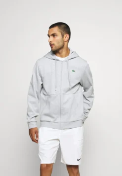 Lacoste Sport Hodded Jacket - Sweater Met Rits - Silver Chine/Elephant Grey